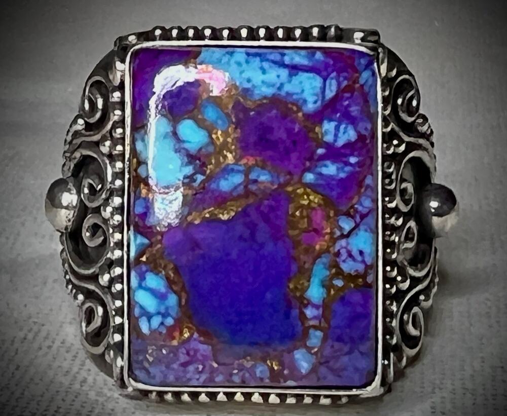 Purple Mojave Turquoise Bali Scroll 925 Silver Ring